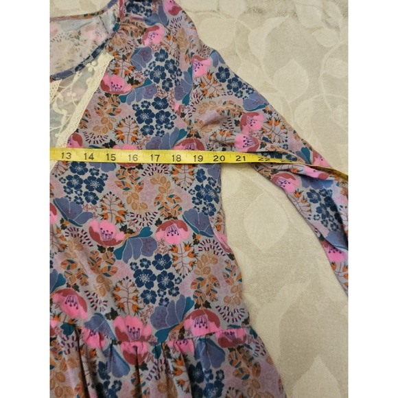 Matilda Jane Blouse Women Medium Pink Blue Floral Boho Lace Trim Tassels Crochet - Picture 15 of 16